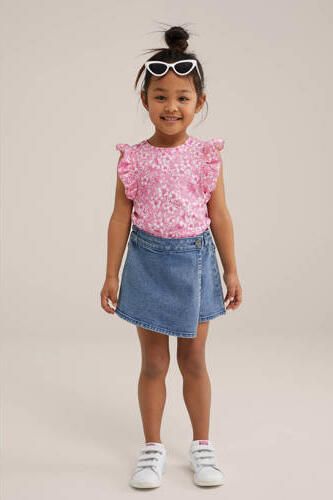 WE Fashion gebloemd T-shirt roze Meisjes Katoen Ronde hals Bloemen 122 128 - Foto 3
