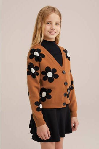 WE Fashion gebloemd vest bruin zwart wit Meisjes Viscose V-hals Bloemen 122 128 - Foto 3