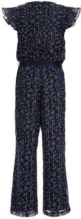 WE Fashion gebloemde jumpsuit donkerblauw Meisjes Gerecycled polyester Ronde hals 116
