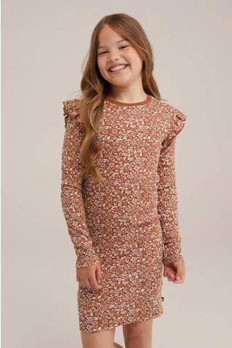 WE Fashion gebloemde jurk bruin wit Meisjes Katoen Ronde hals Bloemen 134 140 - Foto 2