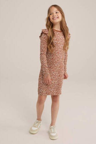 WE Fashion gebloemde jurk bruin wit Meisjes Katoen Ronde hals Bloemen 134 140 - Foto 3
