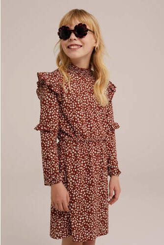 WE Fashion gebloemde jurk bruin wit Meisjes Polyester Ronde hals Bloemen 122 128 - Foto 3