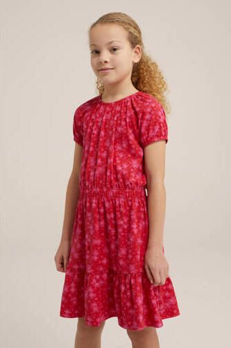 WE Fashion gebloemde jurk rood roze Meisjes Katoen Ronde hals Bloemen 110 116