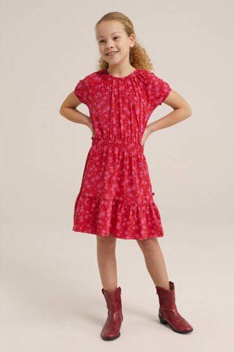 WE Fashion gebloemde jurk rood roze Meisjes Katoen Ronde hals Bloemen 110 116 - Foto 3