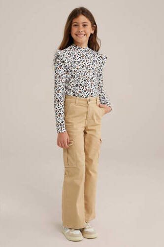 WE Fashion gebloemde longsleeve offwhite blauw Ecru Meisjes Stretchkatoen Ronde hals 110 116 - Foto 3