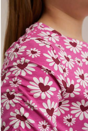 WE Fashion gebloemde longsleeve roze wit rood Meisjes Katoen Ronde hals 110 116