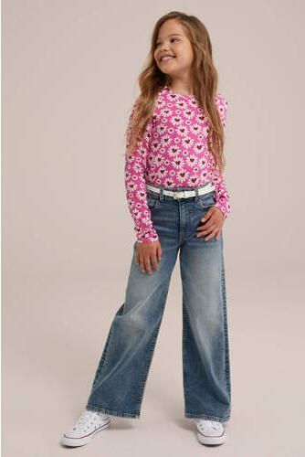 WE Fashion gebloemde longsleeve roze wit rood Meisjes Katoen Ronde hals 170 176 - Foto 2