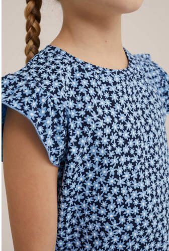 WE Fashion gebloemde nachthemd blauw Meisjes Stretchkatoen Ronde hals Bloemen 110 116 - Foto 2