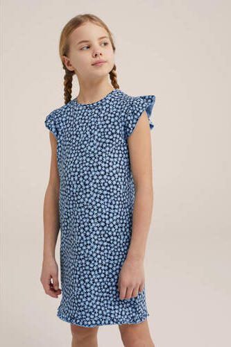 WE Fashion gebloemde nachthemd blauw Meisjes Stretchkatoen Ronde hals Bloemen 110 116 - Foto 3