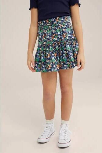 WE Fashion gebloemde skort donkerblauw oranje wit Rok Meisjes Polyester 110 116