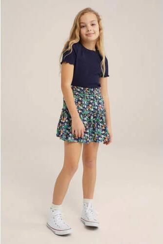 WE Fashion gebloemde skort donkerblauw oranje wit Rok Meisjes Polyester 110 116 - Foto 2