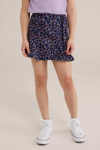 WE Fashion gebloemde skort donkerblauw paars oranje Rok Meisjes Gerecycled polyester 110 116 - Foto 2