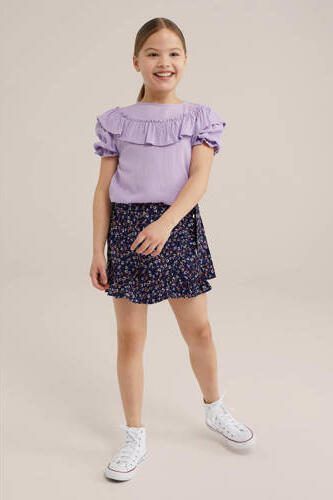 WE Fashion gebloemde skort donkerblauw paars oranje Rok Meisjes Gerecycled polyester 110 116 - Foto 3