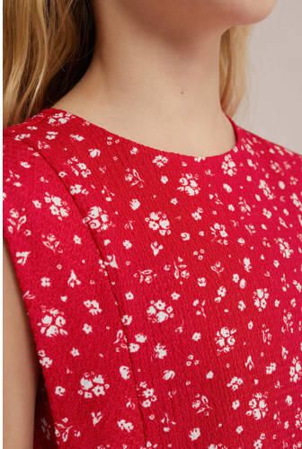 WE Fashion gebloemde top rood wit Meisjes Polyester Ronde hals Bloemen 146 152 - Foto 2