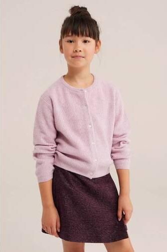 WE Fashion gebreid vest met wol lichtroze Meisjes Polyester Ronde hals