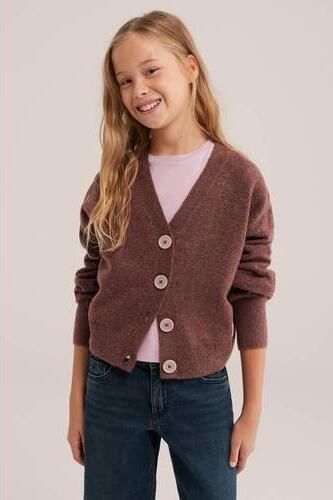 WE Fashion gebreid vest met wol roze Meisjes Polyester V-hals Effen