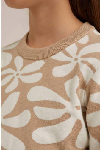 WE Fashion gebreide trui beige Meisjes Viscose Ronde hals Bloemen 146 152 - Foto 2