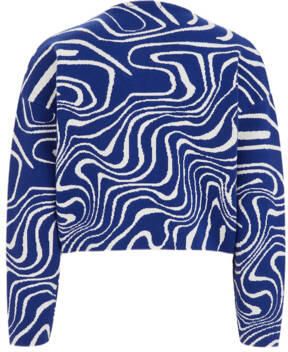 WE Fashion gebreide trui blauw Meisjes Viscose Opstaande kraag All over print 110 116