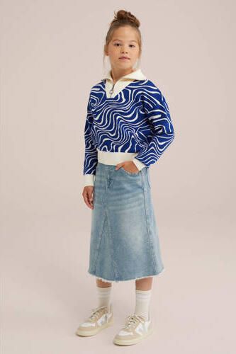 WE Fashion gebreide trui blauw Meisjes Viscose Opstaande kraag All over print 110 116 - Foto 3