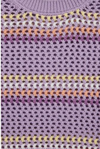 WE Fashion gebreide trui met strepen lila Paars Meisjes Katoen Ronde hals - Foto 4