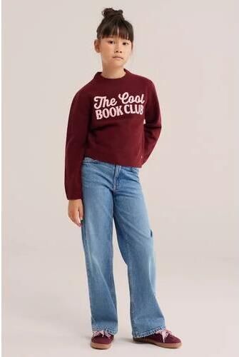 WE Fashion gebreide trui met tekst donkerrood Meisjes Acryl Ronde hals - Foto 2