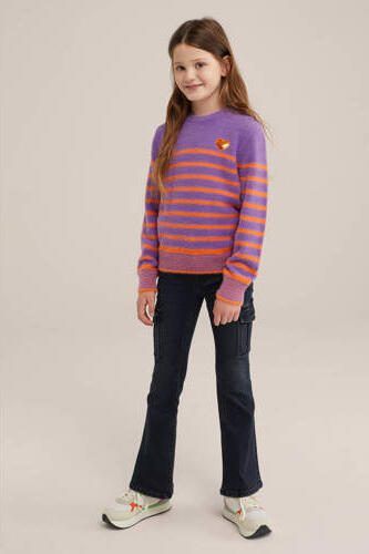 WE Fashion gebreide trui paars Meisjes Acryl Ronde hals Streep 110 116 - Foto 3