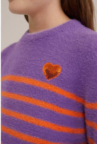 WE Fashion gebreide trui paars Meisjes Acryl Ronde hals Streep 110 116 - Foto 2