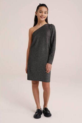WE Fashion gemêleerde bodycon jurk zilver zwart Meisjes Viscose One shoulder 134 140 - Foto 3