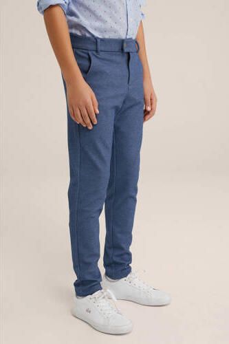 WE Fashion gemêleerde slim fit broek blauw Jongens Polyester Melée 110 - Foto 1