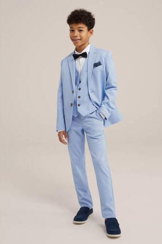 WE Fashion gemêleerde slim fit broek lichtblauw Jongens Polyester Melée 104 - Foto 2
