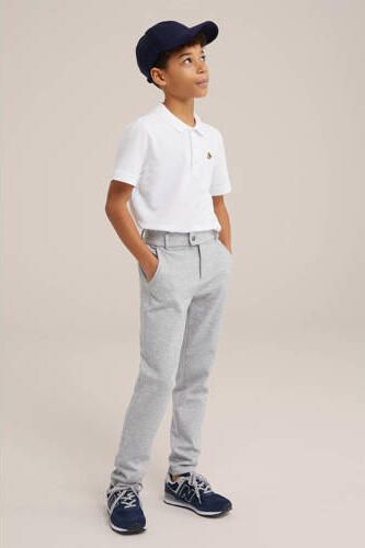 WE Fashion gemêleerde slim fit broek lichtgrijs Jongens Polyester Melée 104