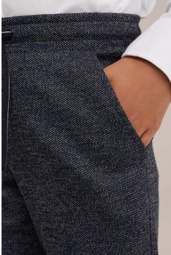 WE Fashion gemêleerde slim fit broek marine blauw Jongens Polyester Melée 104