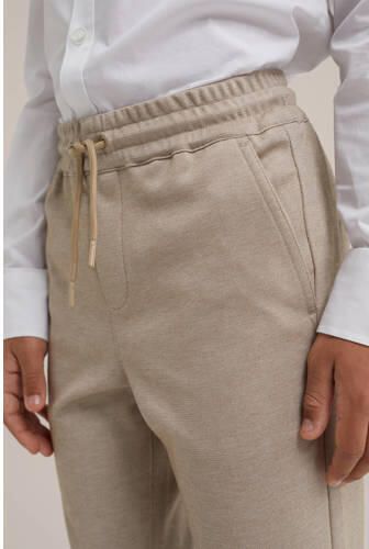 WE Fashion gemêleerde slim fit broek zand Beige Jongens Polyester Melée 104