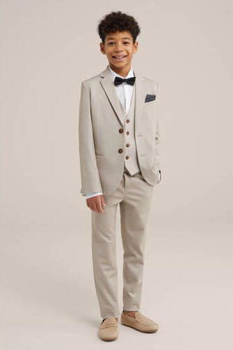 WE Fashion gemêleerde slim fit broek zand Beige Jongens Polyester Melée 110 - Foto 3