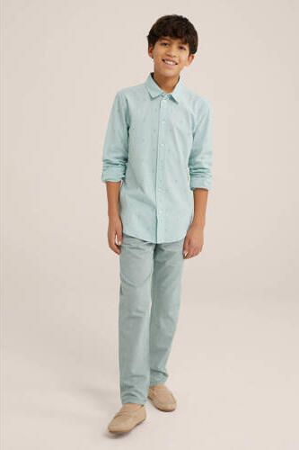 WE Fashion gemêleerde tapered fit broek sagebrush green Groen Jongens Stretchkatoen 122