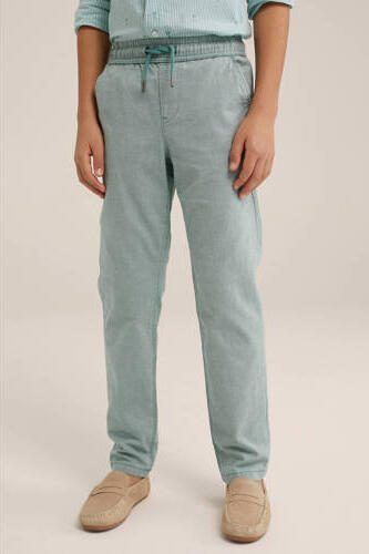 WE Fashion gemêleerde tapered fit broek sagebrush green Groen Jongens Stretchkatoen 122 - Foto 2