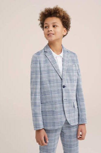 WE Fashion geruit colbert lichtblauw Jongens Polyester Smokingkraag Ruit 110 116 - Foto 3