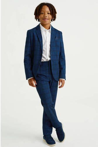 WE Fashion geruite slim fit broek donkerblauw Jongens Polyester Ruit 104 - Foto 3
