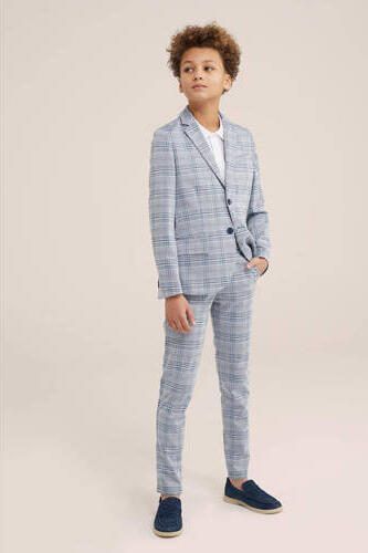 WE Fashion geruite slim fit broek lichtblauw Jongens Polyester Ruit 104