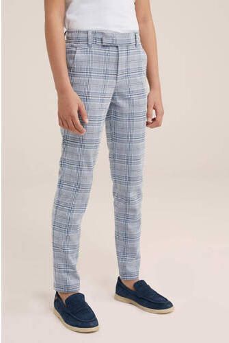 WE Fashion geruite slim fit broek lichtblauw Jongens Polyester Ruit 104 - Foto 3