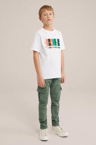 WE Fashion geruite slim fit cargobroek olijf groen Jongens Stretchkatoen 176 - Foto 3