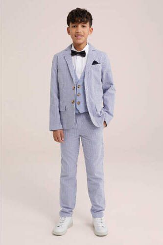 WE Fashion gestreept colbert navy wit Blauw Jongens Katoen Smokingkraag 110 116 - Foto 3