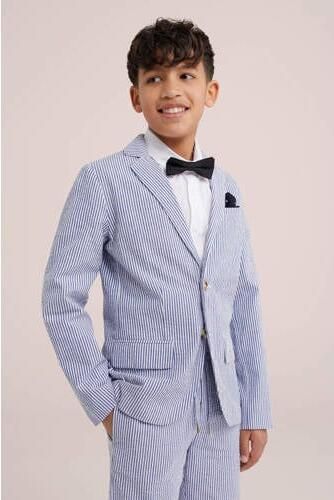 WE Fashion gestreept colbert navy wit Blauw Jongens Katoen Smokingkraag 110 116 - Foto 2