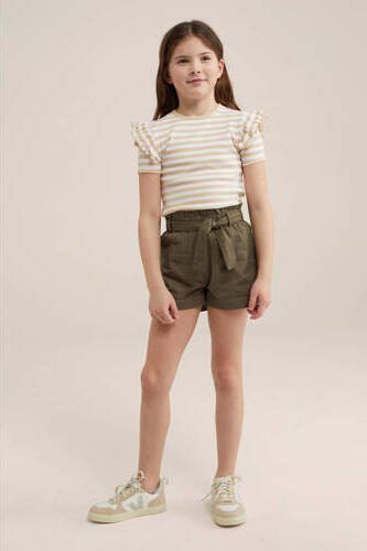 WE Fashion gestreept T-shirt beige Meisjes Katoen Ronde hals Streep 110 116 - Foto 2