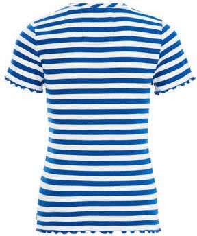 WE Fashion gestreept T-shirt blauw Meisjes Stretchkatoen Ronde hals Streep 110 116 - Foto 3