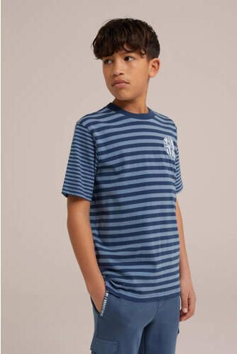 WE Fashion gestreept T-shirt blauw donkerblauw Jongens Katoen Ronde hals 110 116 - Foto 3