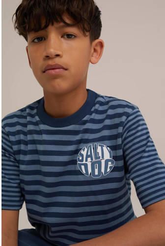 WE Fashion gestreept T-shirt blauw donkerblauw Jongens Katoen Ronde hals 110 116 - Foto 2