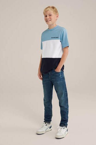 WE Fashion gestreept T-shirt blauw wit Jongens Katoen Ronde hals Streep 170 176 - Foto 2