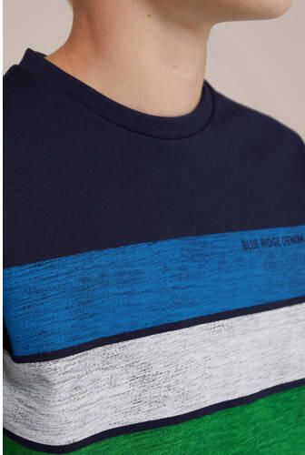 WE Fashion gestreept T-shirt donkerblauw blauw groen Jongens Katoen Ronde hals 146 152 - Foto 2