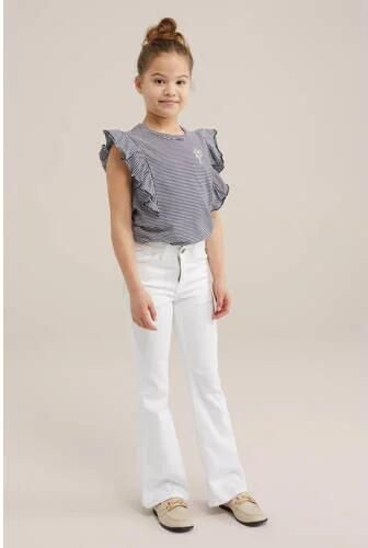 WE Fashion gestreept T-shirt donkerblauw wit Top Meisjes Stretchkatoen Ronde hals 170 176 - Foto 2